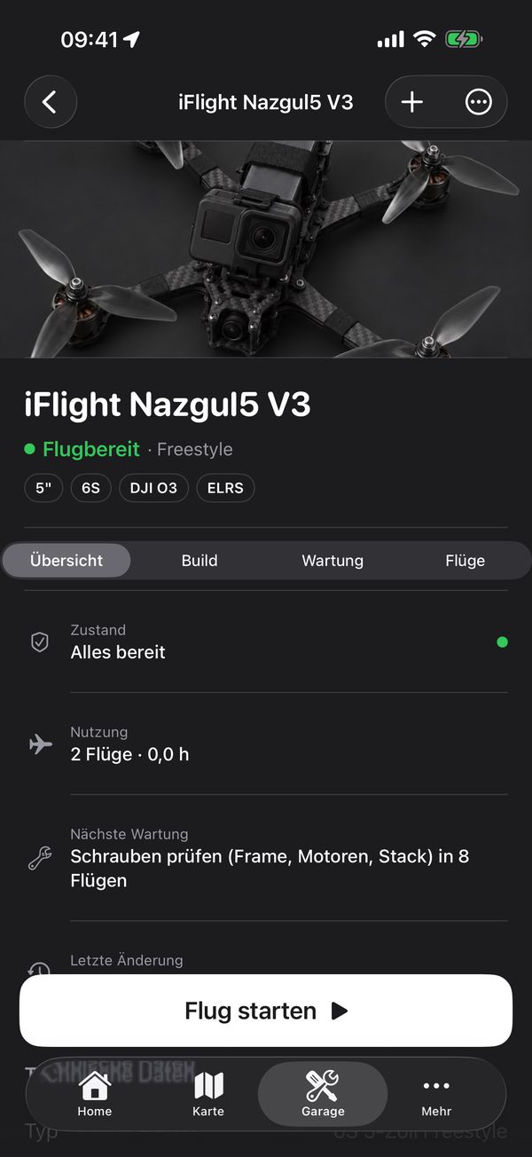 Flyx Map drone iFlight Nazgul5 V3 with status, usage and next service