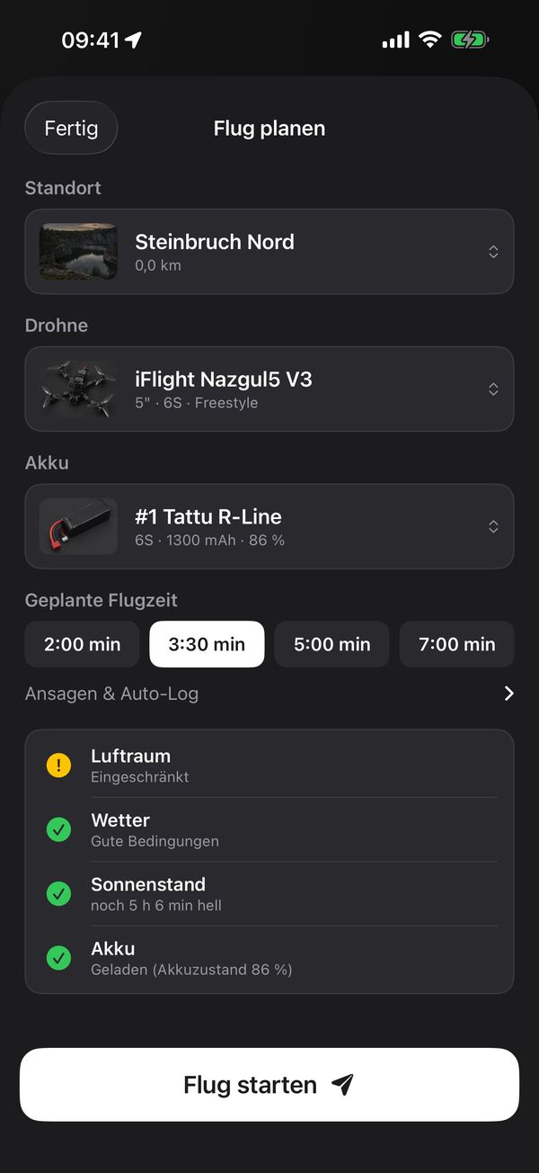 Flyx Map plan a flight with a checklist for airspace, weather, daylight and battery