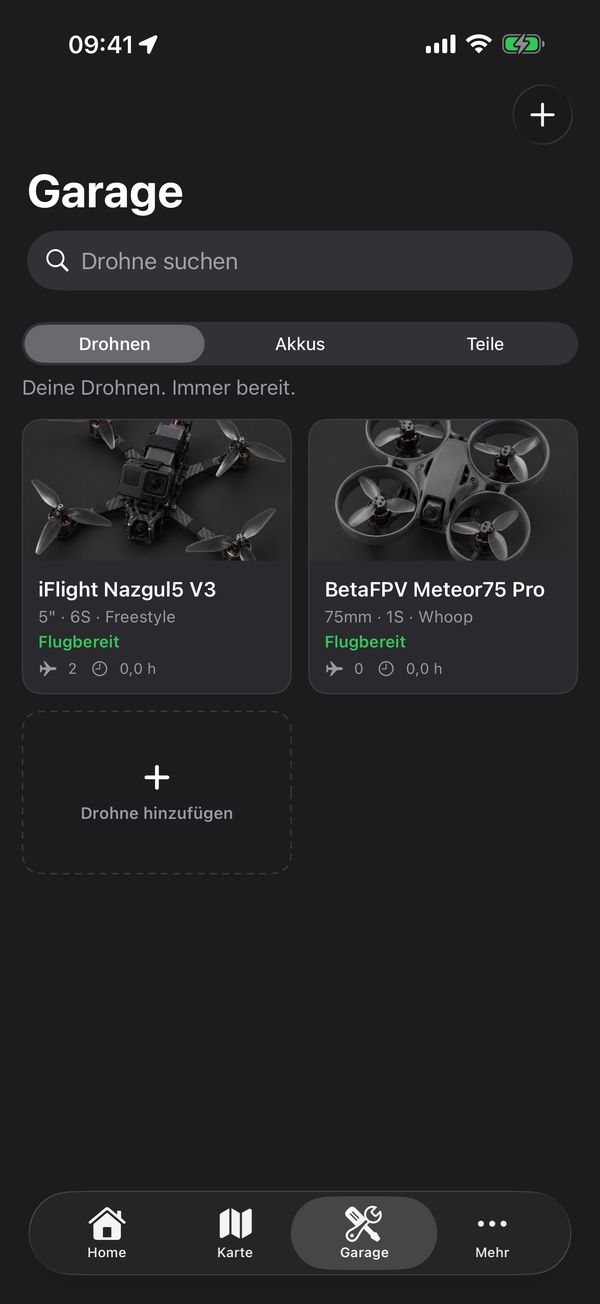 Flyx Map garage with iFlight Nazgul5 V3 and BetaFPV Meteor75 Pro