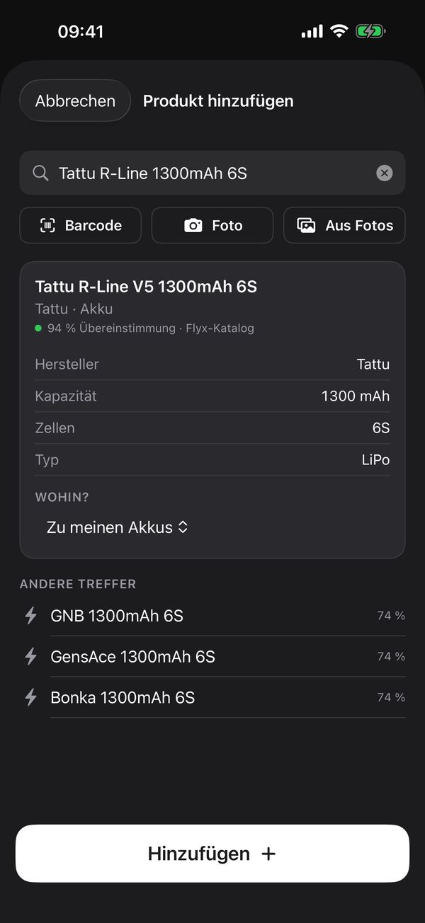 Flyx Map add product: Tattu R-Line recognized with capacity and cells